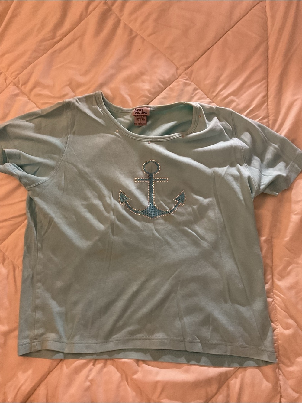 Vintage Light Blue Anchor Tee with Rhinestone Detail